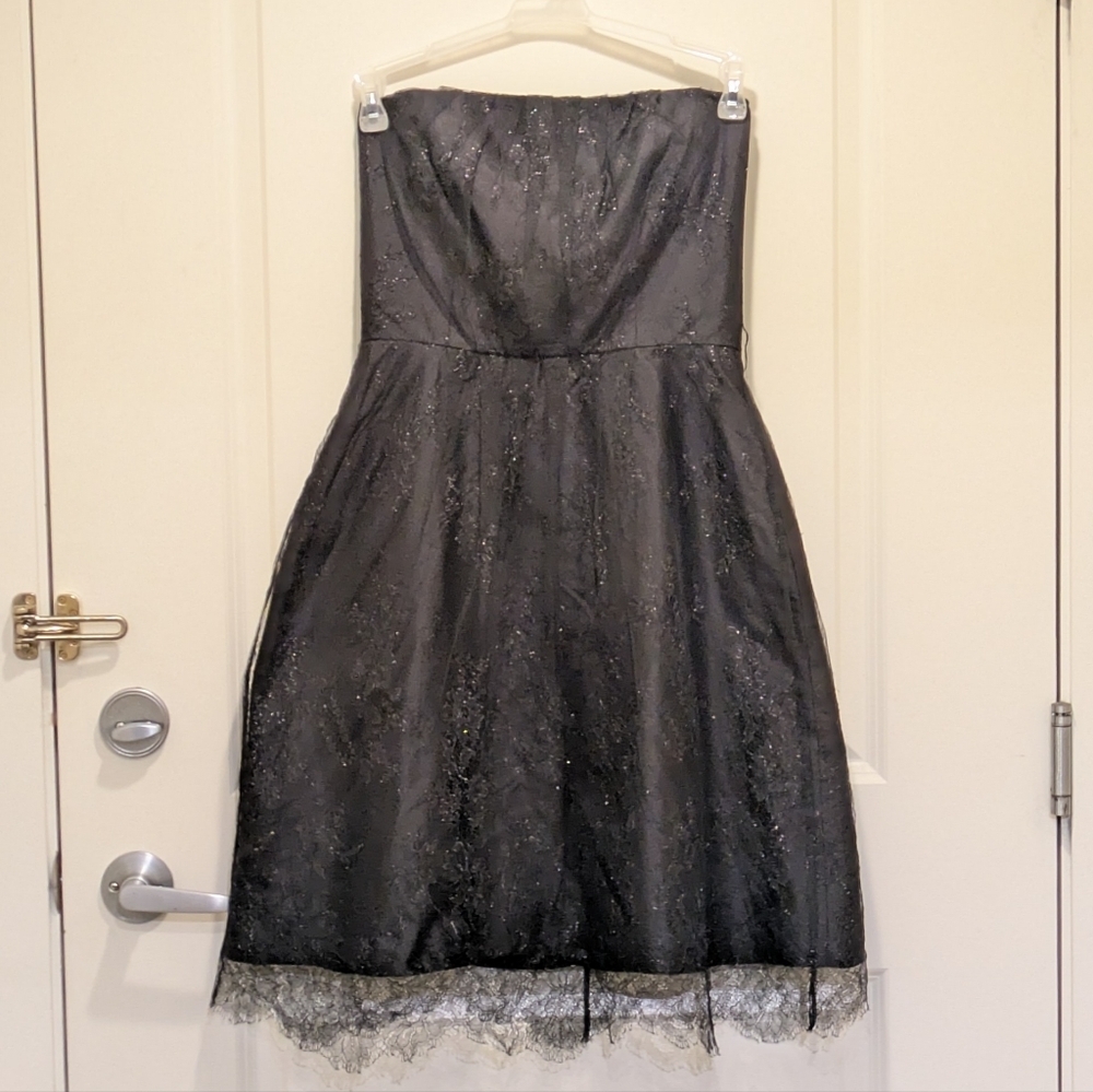 3/$30 Barbie by David Dixon 8 Floral Sparkle Netting Strapless Black Mini Dress